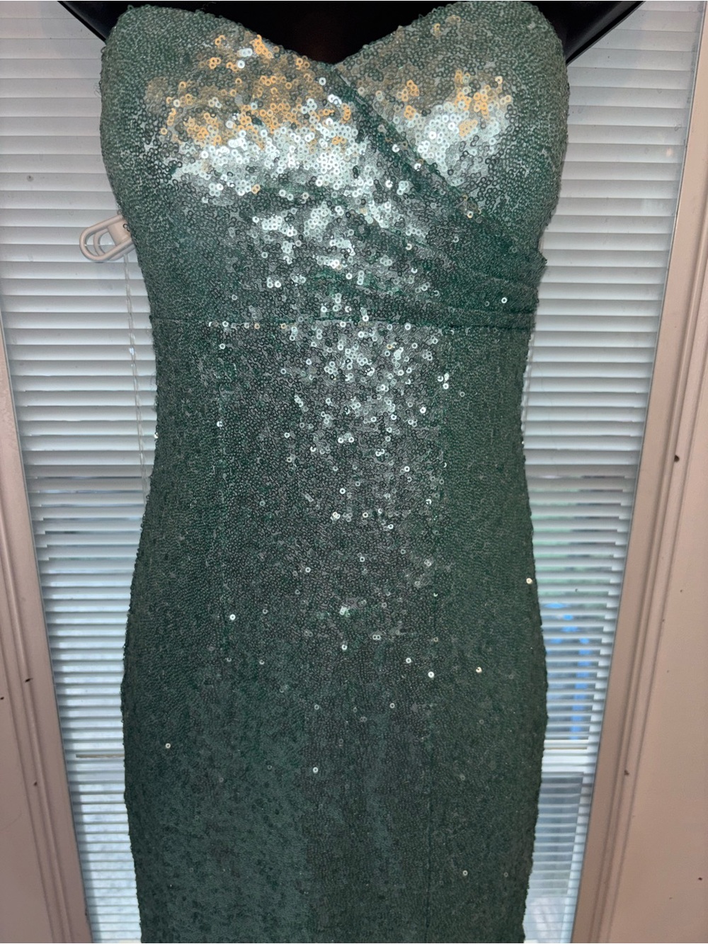 Aqua Sequin Strapless Prom Gown with Front Slit - Picture 6 of 6